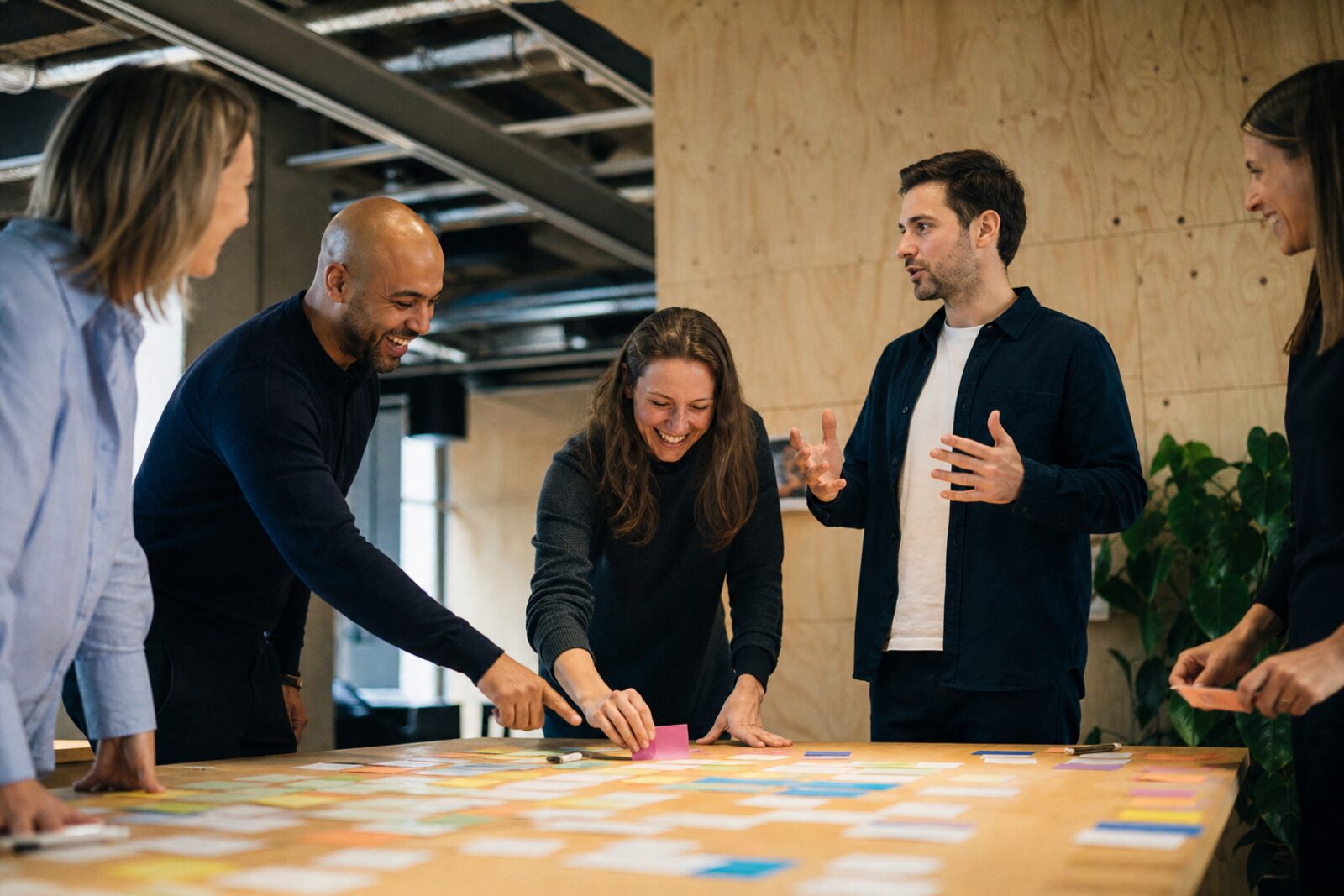 Atelier d'idéation animé autour d'une table de travail